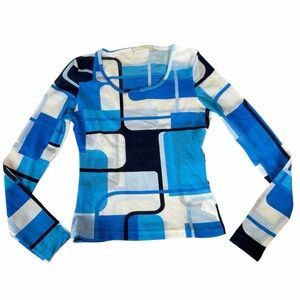 Made in Italy Y2K Phard Mesh Long Sleeve Cropped Top with 60s Bold Print